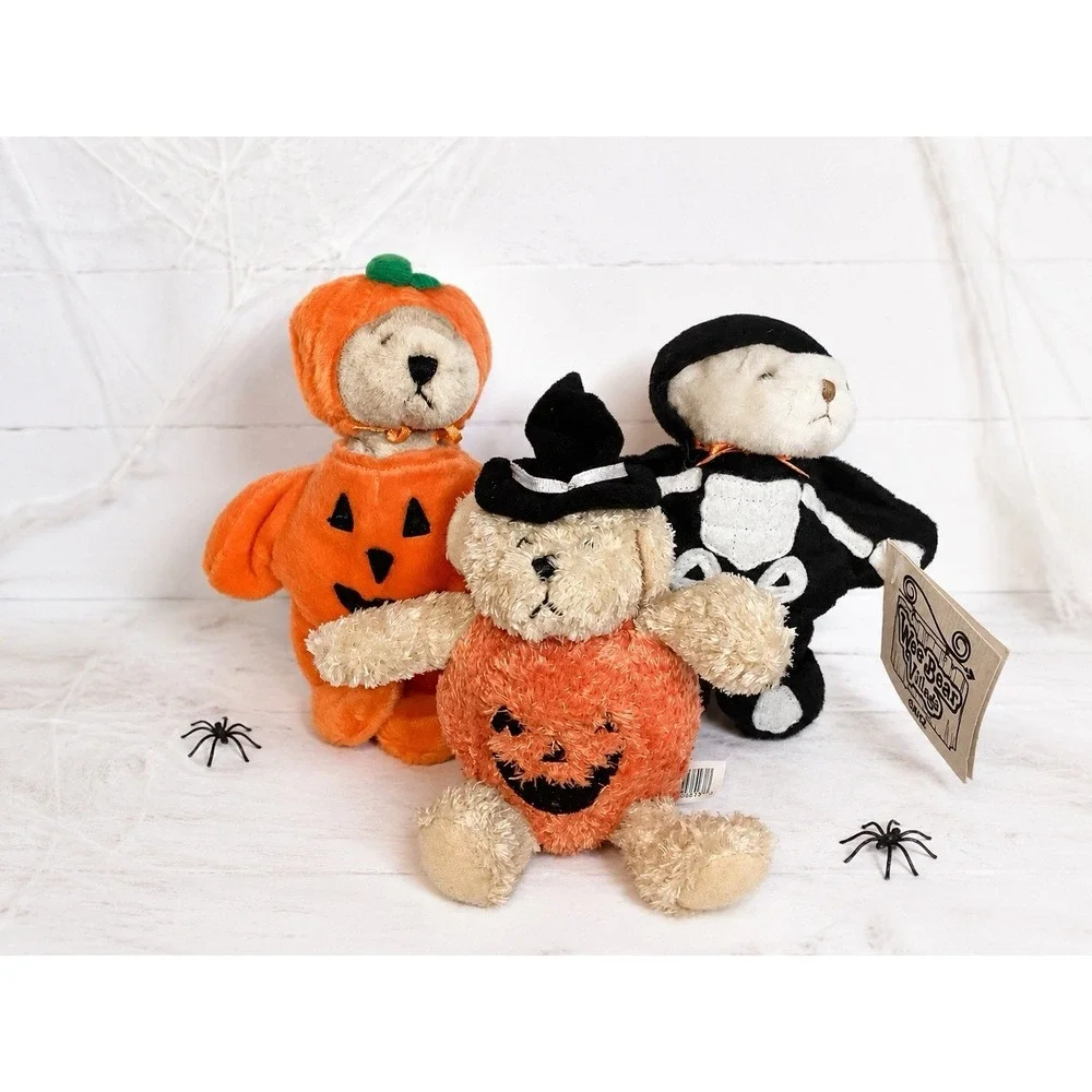3 Wee Village Ganz Pumpkinhead - Bones- Soft Spots Pumpkin So Cute !